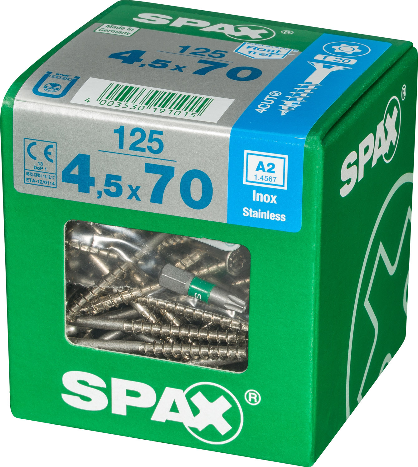 SPAX INTERNATIONAL GMBH & CO. KG - ENNEP Universalschrauben rfr A2 TG 4,5x70 mm SeKo T-Star Plus Pack XL (125 Stück)