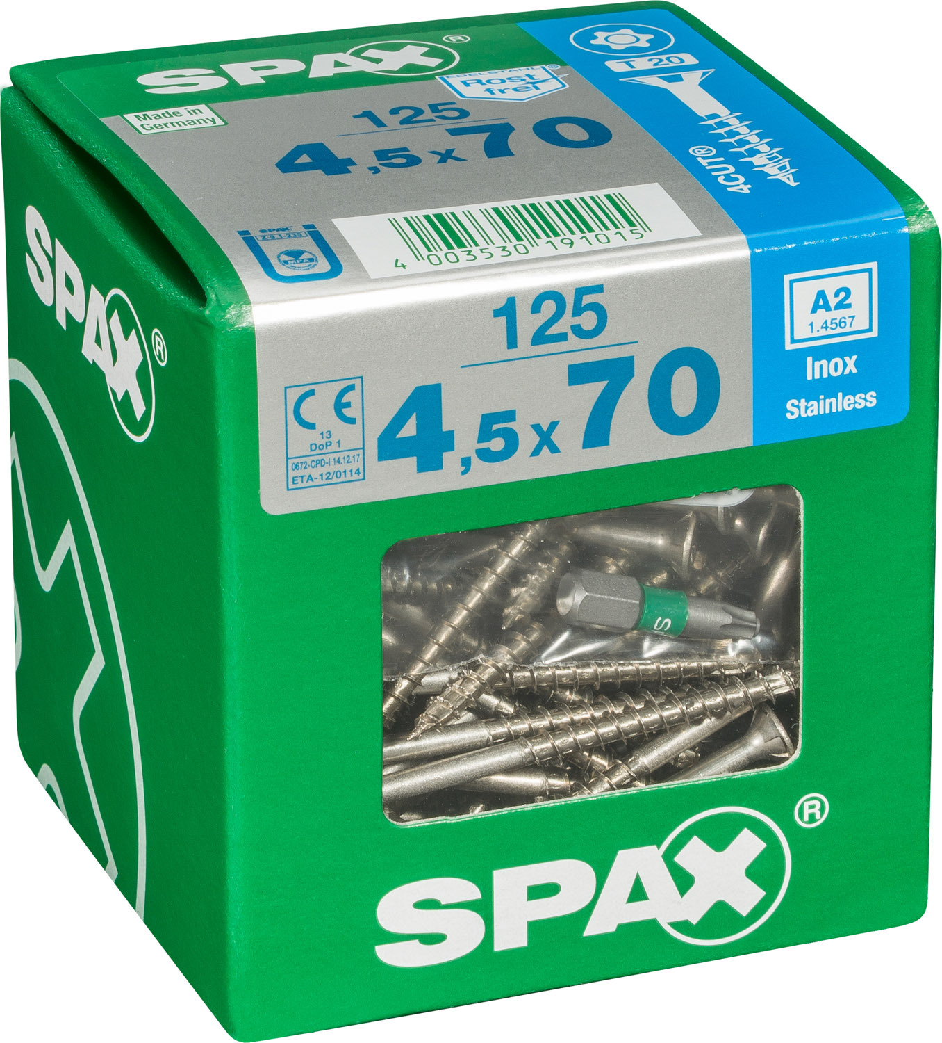 SPAX INTERNATIONAL GMBH & CO. KG - ENNEP Universalschrauben rfr A2 TG 4,5x70 mm SeKo T-Star Plus Pack XL (125 Stück)